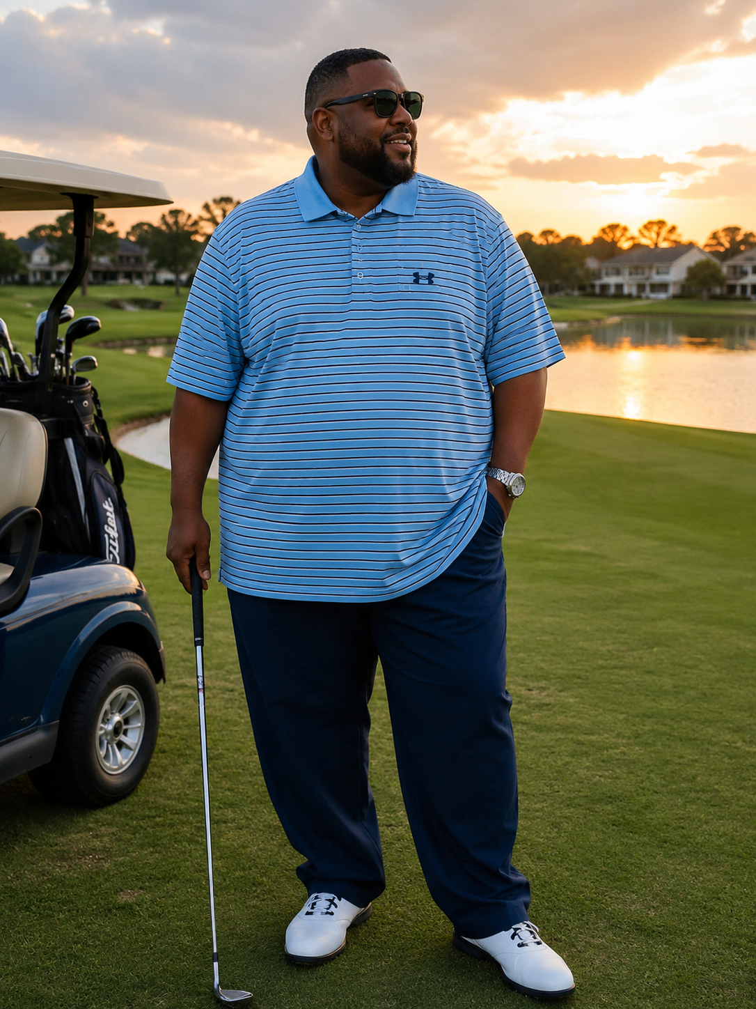 Under Armour Men's Striped Performance Golf Polo Shirt, Light Blue