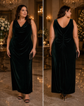 Xscape Emerald Green Velvet Ruched Sleeveless Evening Gown, Size 16