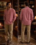 IZOD Men's Red Gingham Check Long-Sleeve Button-Down Shirt, Size L