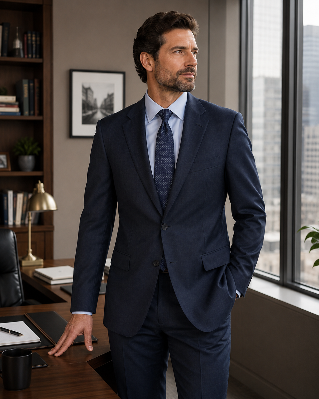 Jos. A. Bank Men's Navy Plaid Wool Two-Button Sport Coat Blazer