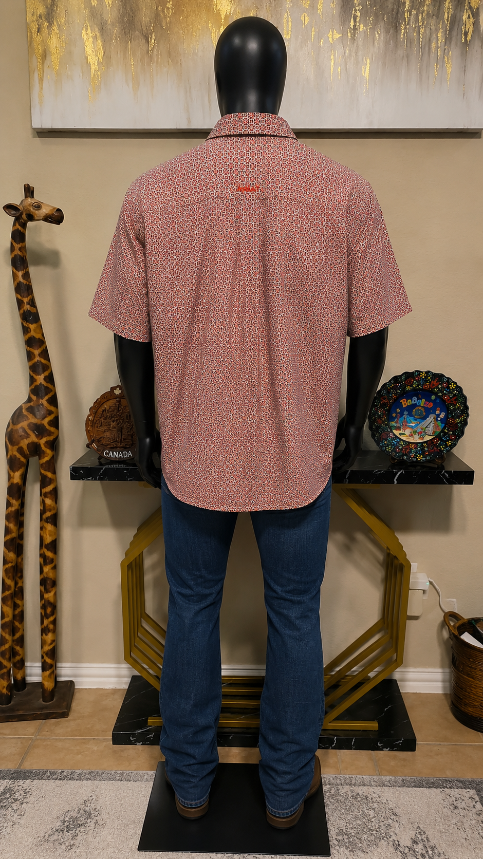 Ariat Men's Short-Sleeve Button-Down Shirt, Red/White Geometric Print