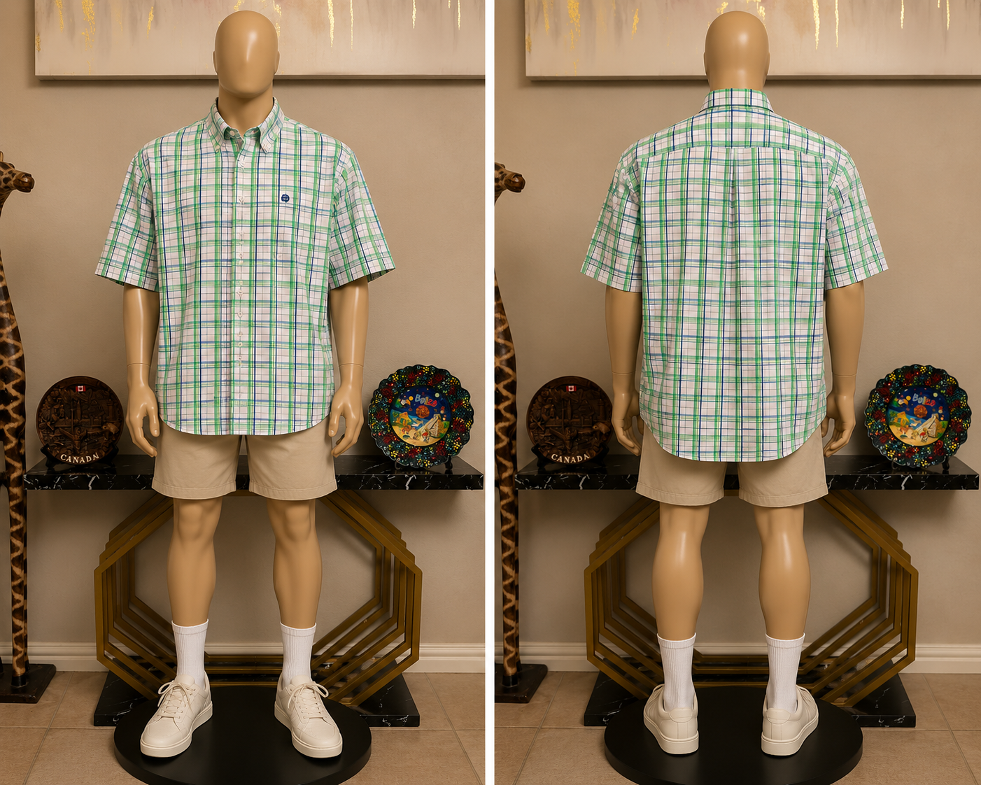 Cinch Men's Green & Blue Plaid Short-Sleeve Button-Down Western Shirt, Size XXL