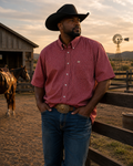 Cinch Men's Short Sleeve Button-Down Western Shirt, Red Geometric Chain Link Print, Size XXL