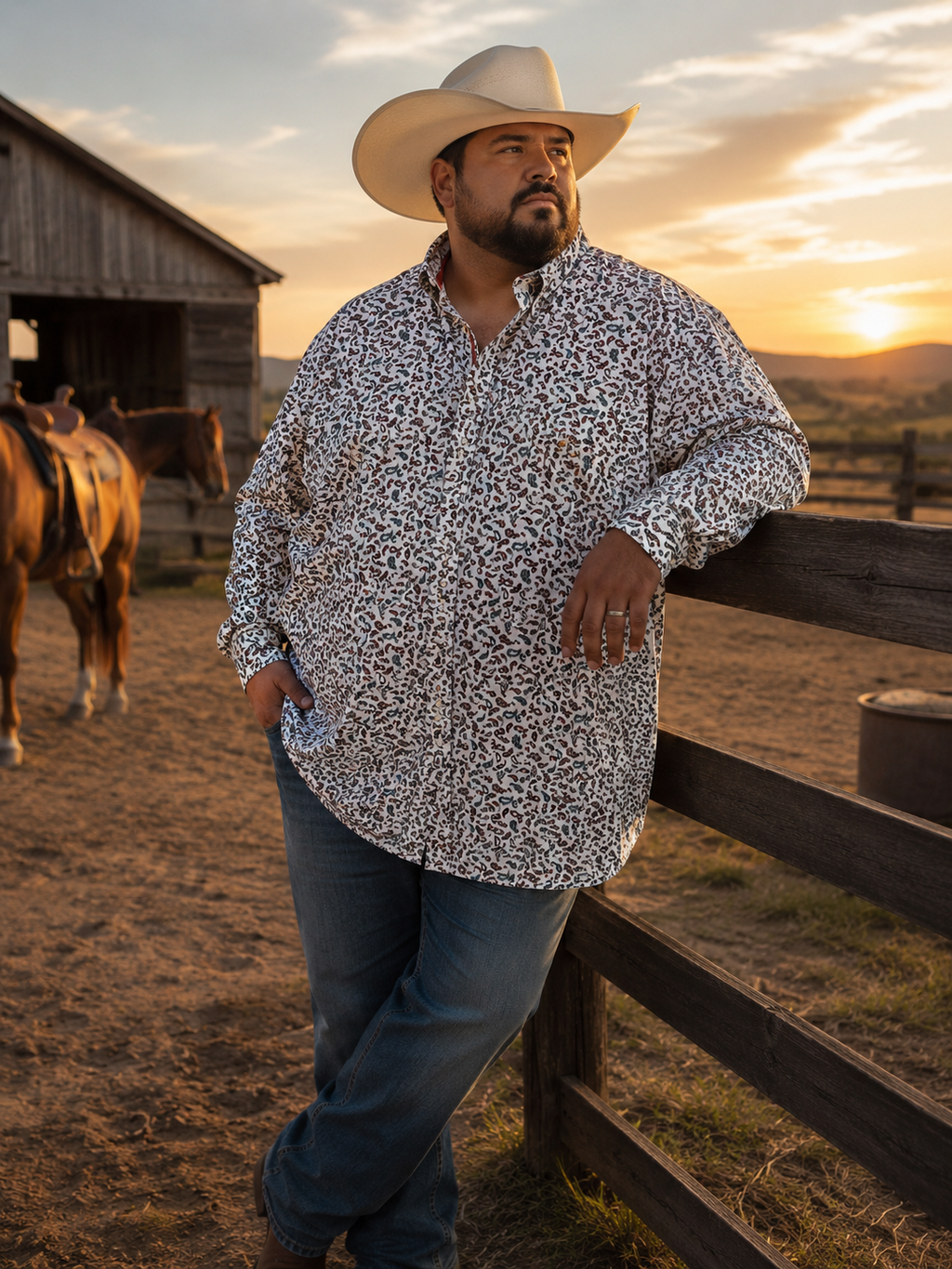 Resistol Men's Paisley Print Long Sleeve Button-Down Western Shirt, Size 3XL