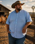 Cinch Men's Short Sleeve Button-Down Western Shirt, Blue/Yellow Geometric Diamond Print, Size XXL