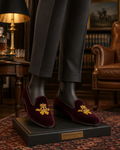 Stubbs & Wootton Burgundy Velvet Slipper with Gold Crown Embroidery