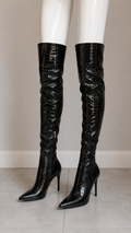 Steve Madden Black Croc Embossed Knee-High Stiletto Boots