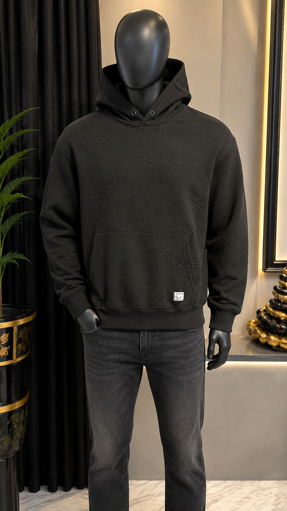 Republic Supply NYC Tonal Embossed Hoodie Black XL Very Good Condition