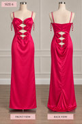 Jovani Hot Pink Satin Formal Gown with Rhinestone Cutout Back, Size 6
