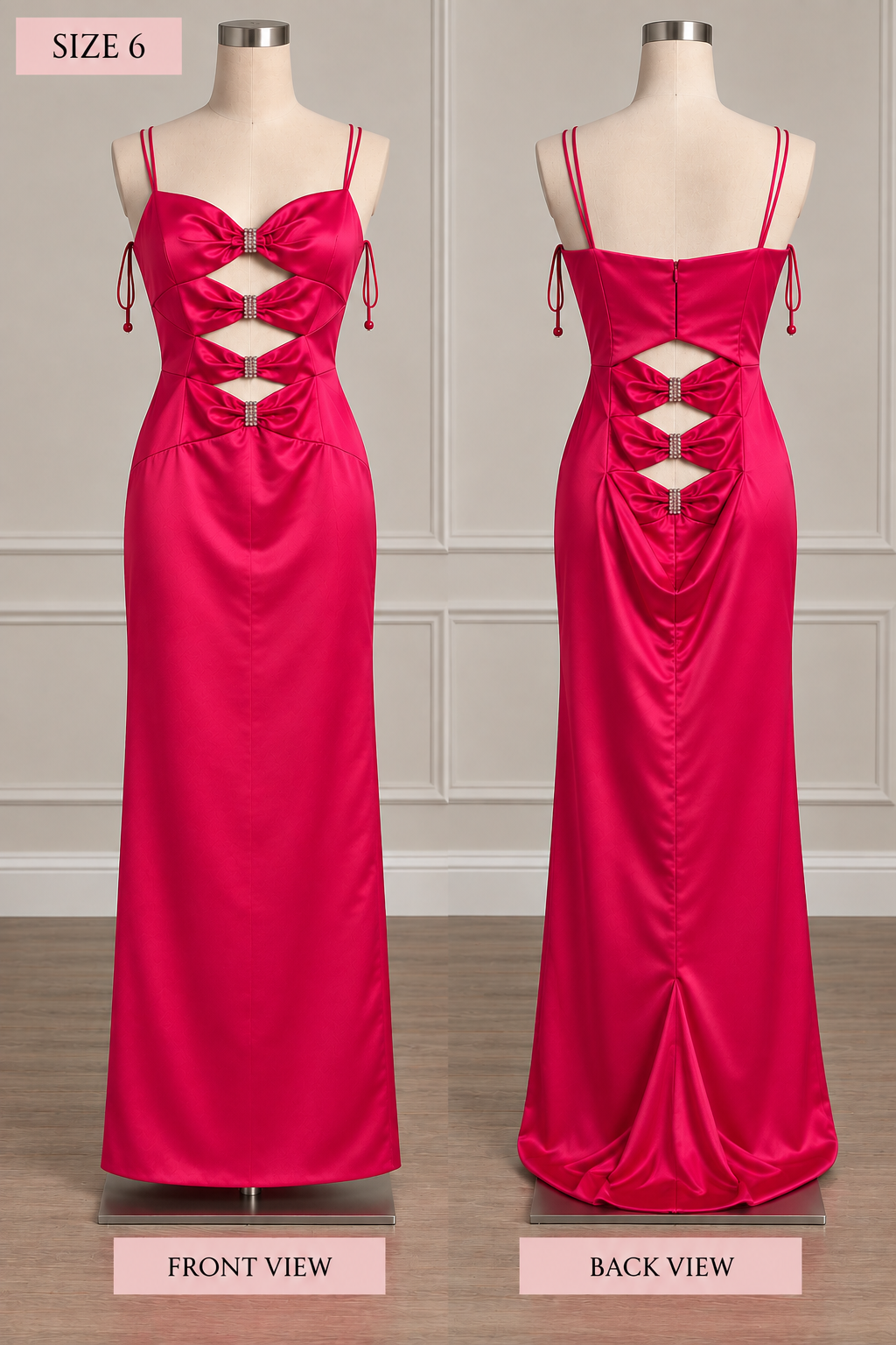 Jovani Hot Pink Satin Formal Gown with Rhinestone Cutout Back, Size 6