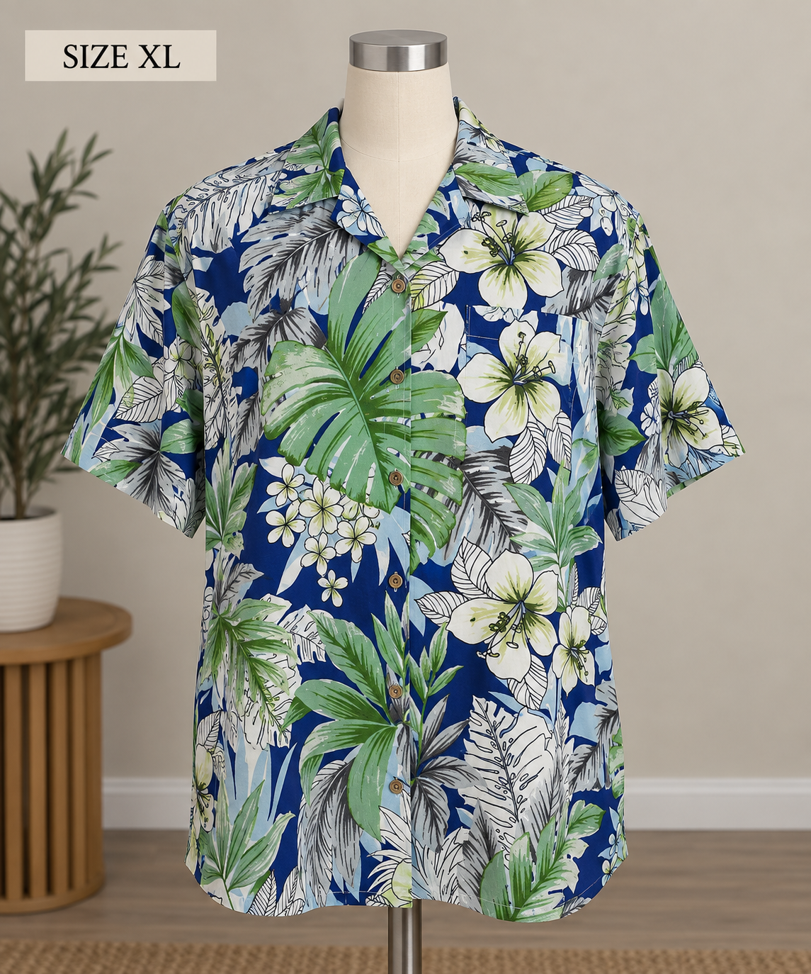 Caribbean Joe Men's Short-Sleeve Tropical Hawaiian Camp Shirt, Blue/Green Floral