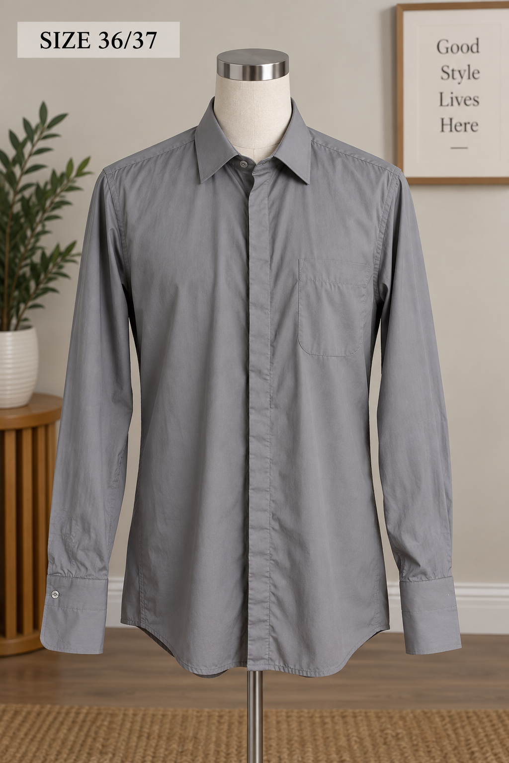Stacy Adams Regular Fit Men's Gray Dress Shirt, Size 18 36/37 (French Cuff)