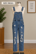 Refuge Denim Women's Distressed Denim Overalls, Medium Acid Wash, Size S