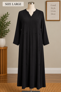 Black Open Front Abaya Kaftan Vertical Beaded Cord Trim V-Neck Long Sleeve