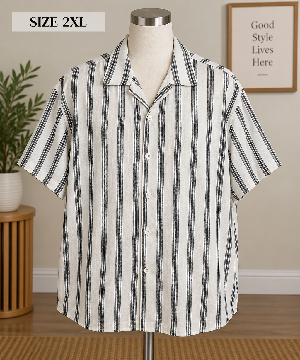 Trinity Coast Men's Short-Sleeve Striped Camp Collar Shirt