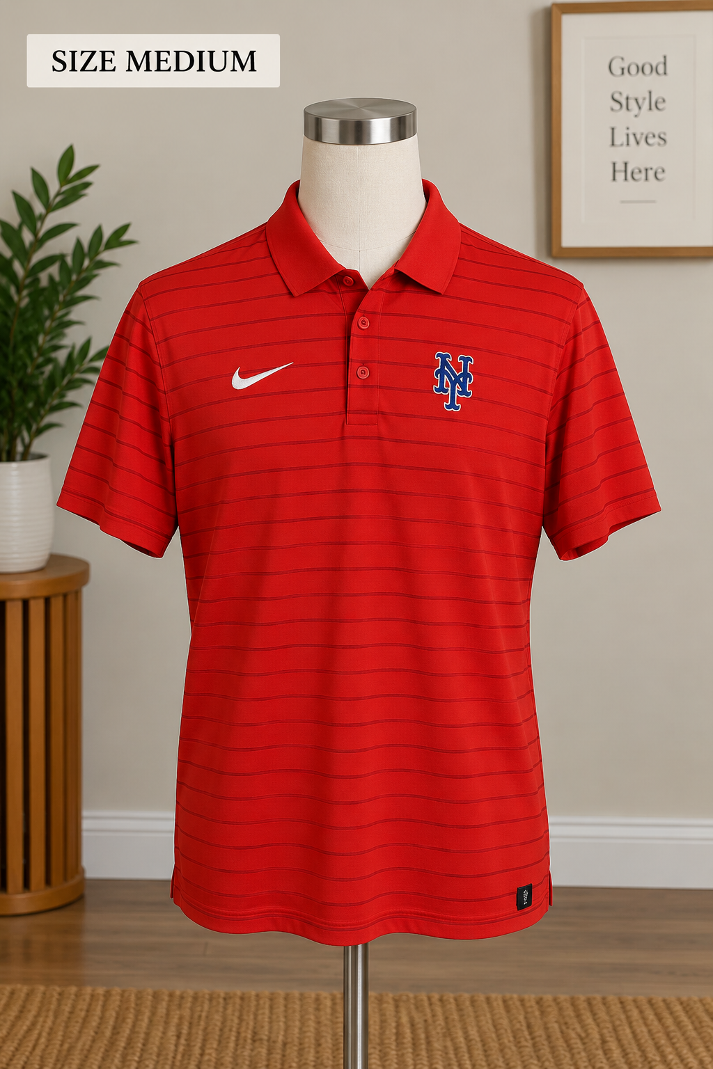 Nike Dri-FIT MLB Authentic Collection New York Mets Striped Polo Shirt, Orange, Men's Size M