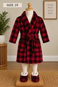 Mon Petit Toddler Buffalo Plaid Plush Fleece Robe with Belt, Size 3T