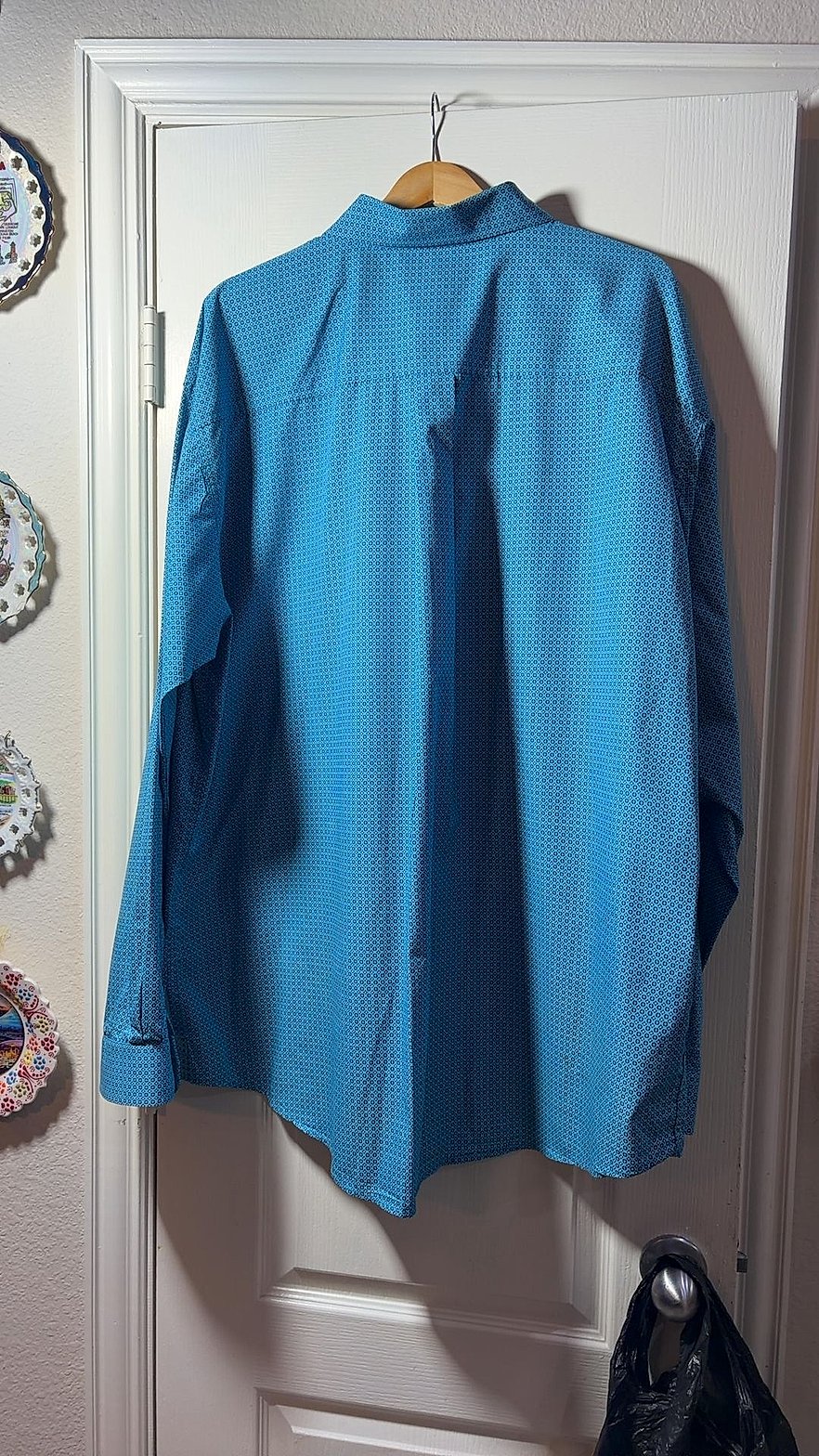 Cinch Men's Long Sleeve Button-Down Western Shirt, Teal Blue Geometric Print, Size XXXL