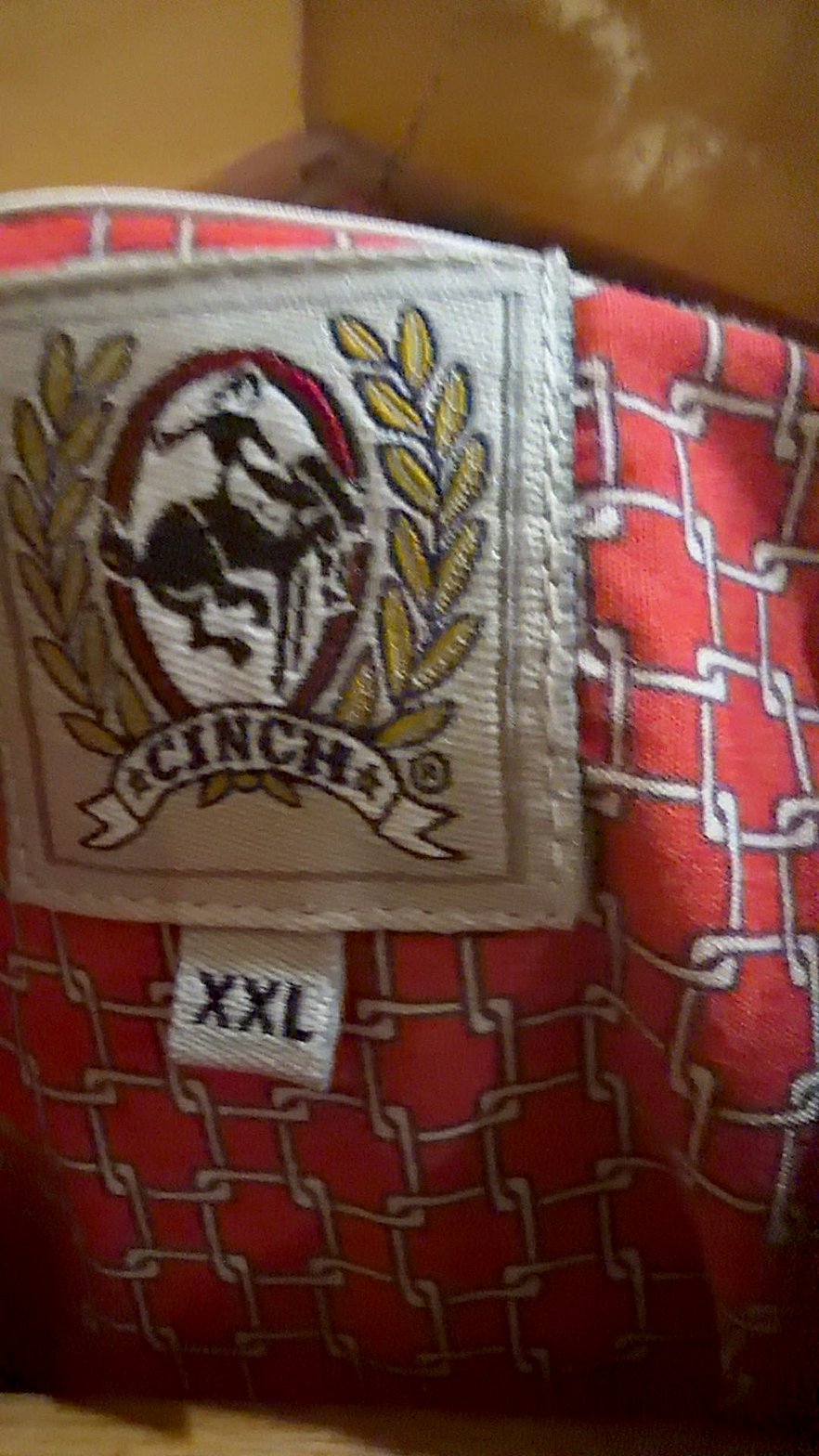 Cinch Men's Short Sleeve Button-Down Western Shirt, Red Geometric Chain Link Print, Size XXL