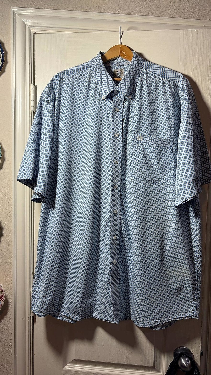 Cinch Men's Short Sleeve Button-Down Western Shirt, Blue/Yellow Geometric Diamond Print, Size XXL