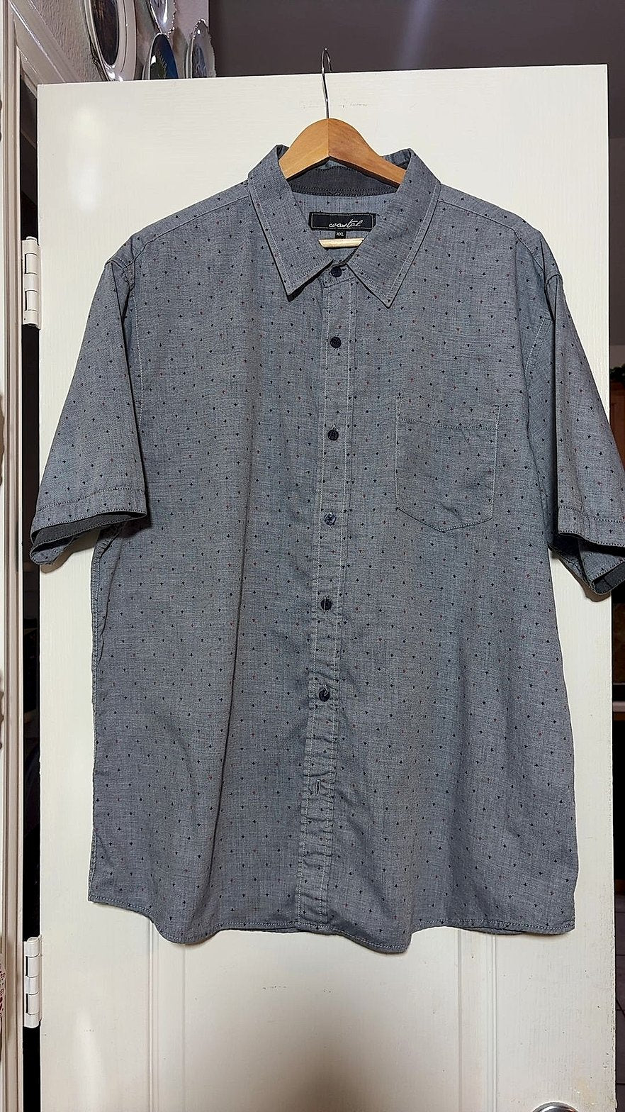 Coastal Men's Short-Sleeve Chambray Button-Up Shirt with Micro Dot Print, Size XXL
