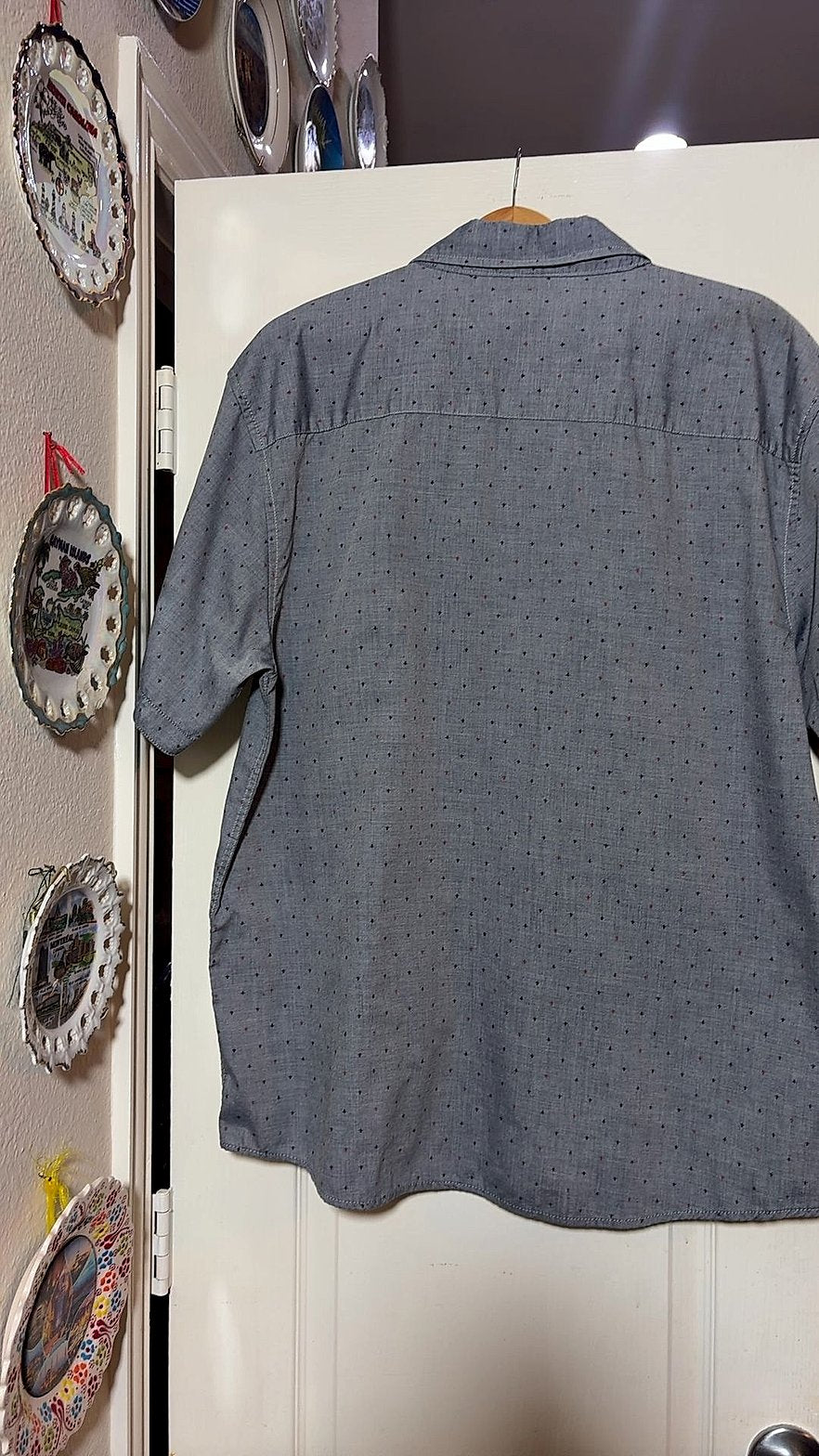 Coastal Men's Short-Sleeve Chambray Button-Up Shirt with Micro Dot Print, Size XXL
