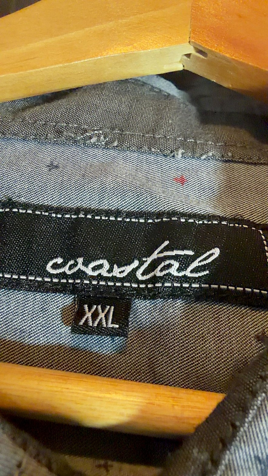 Coastal Men's Short-Sleeve Chambray Button-Up Shirt with Micro Dot Print, Size XXL