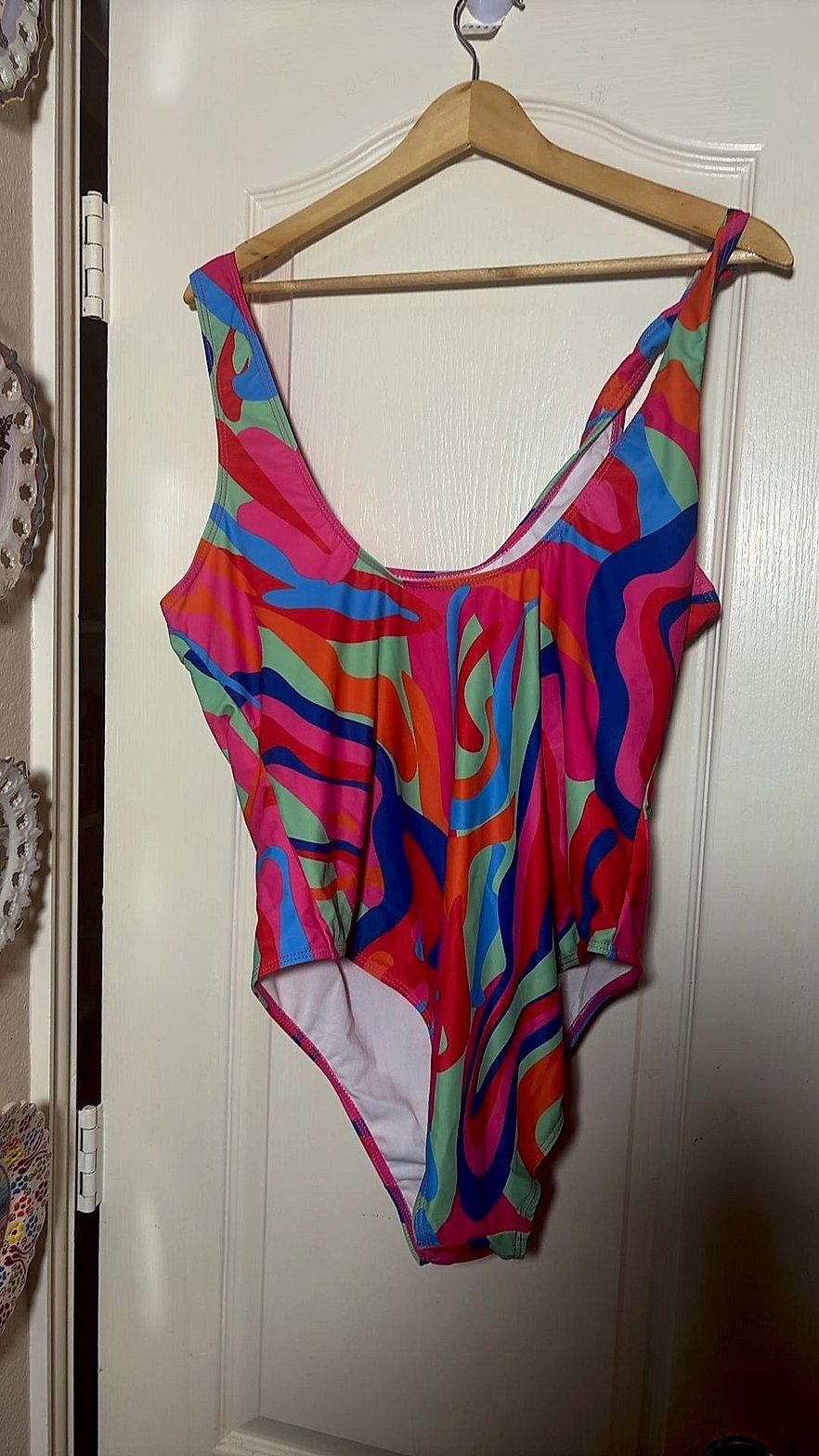 Colorful Abstract Swirl Print One-Piece Swimsuit with Matching Chiffon Sarong Cover-Up Set