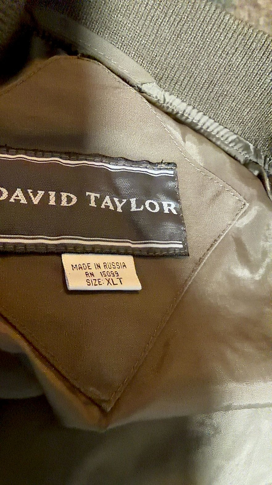 David Taylor Men's Brown Cotton-Blend Bomber Jacket with Ribbed Collar, Snap Placket, Piped Yoke and Zip Slash Pockets, Size XLT