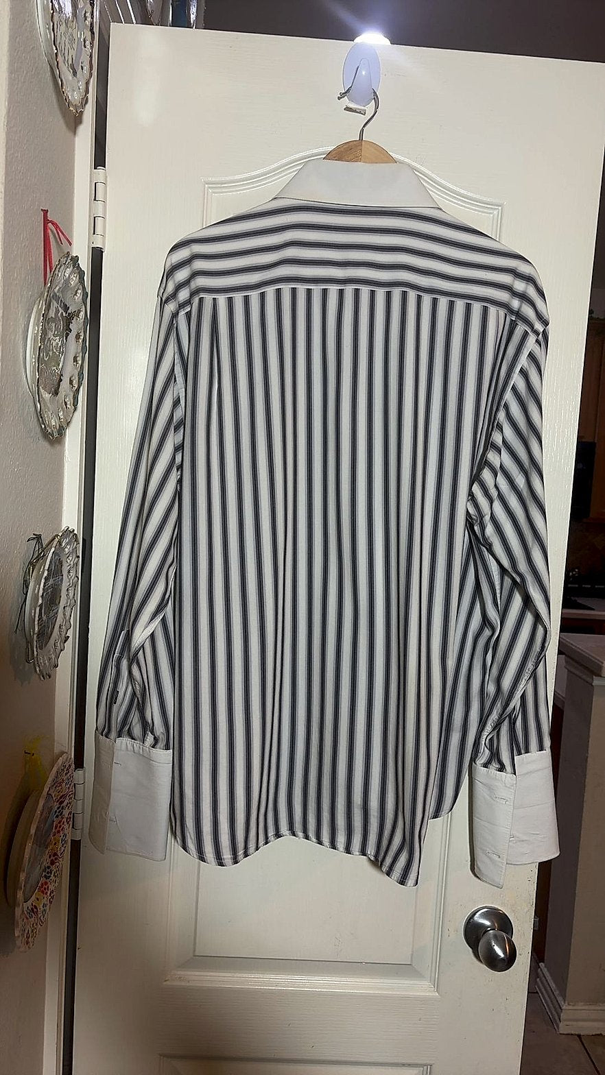Don Jonathan Men's Contrast-Collar Striped French-Cuff Dress Shirt