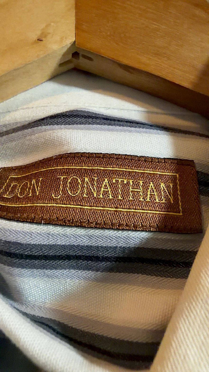 Don Jonathan Men's Contrast-Collar Striped French-Cuff Dress Shirt