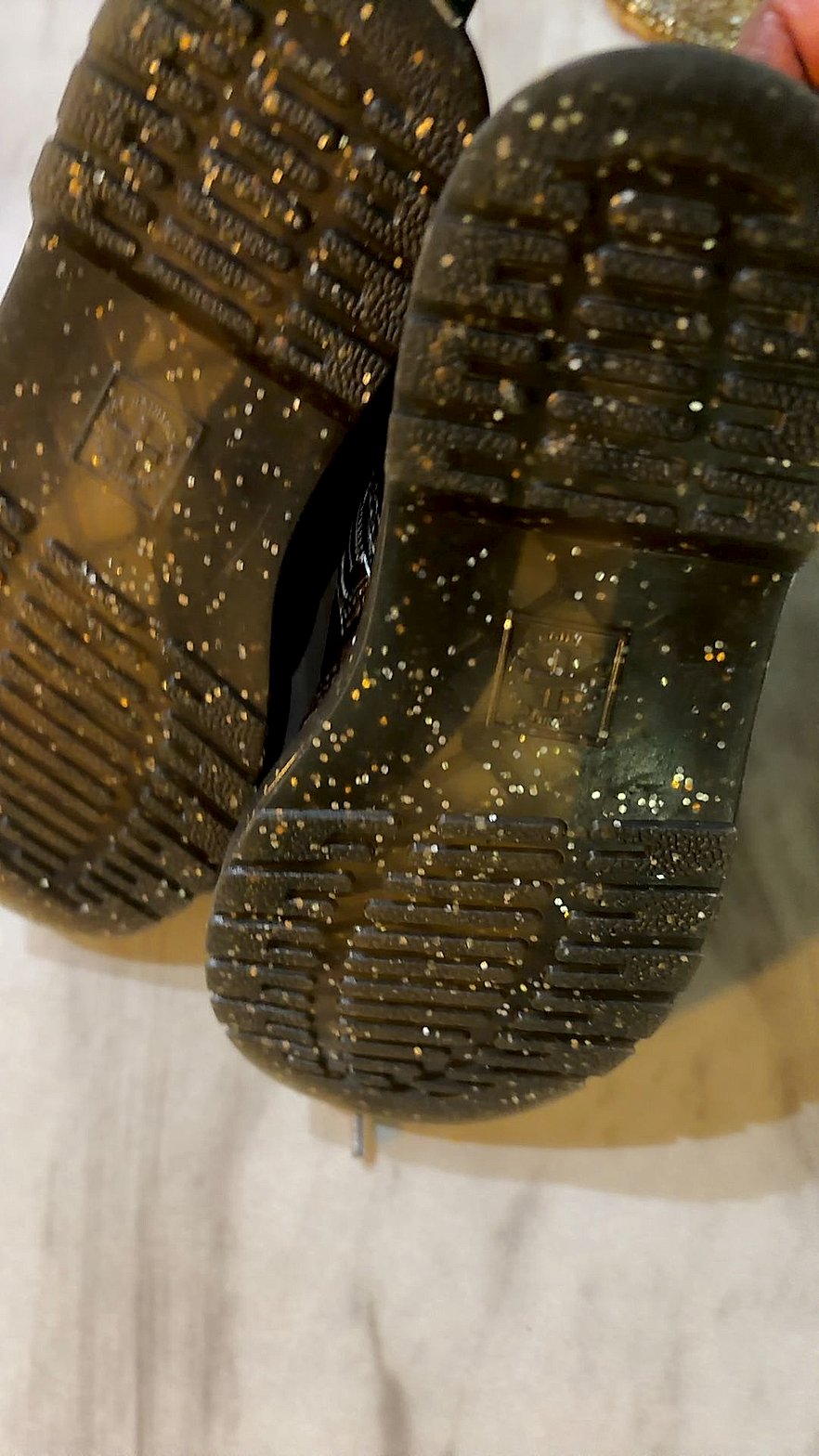 Dr. Martens 1460 Toddler Boots in Gunmetal Glitter Patent, 8-Eyelet with Side Zip