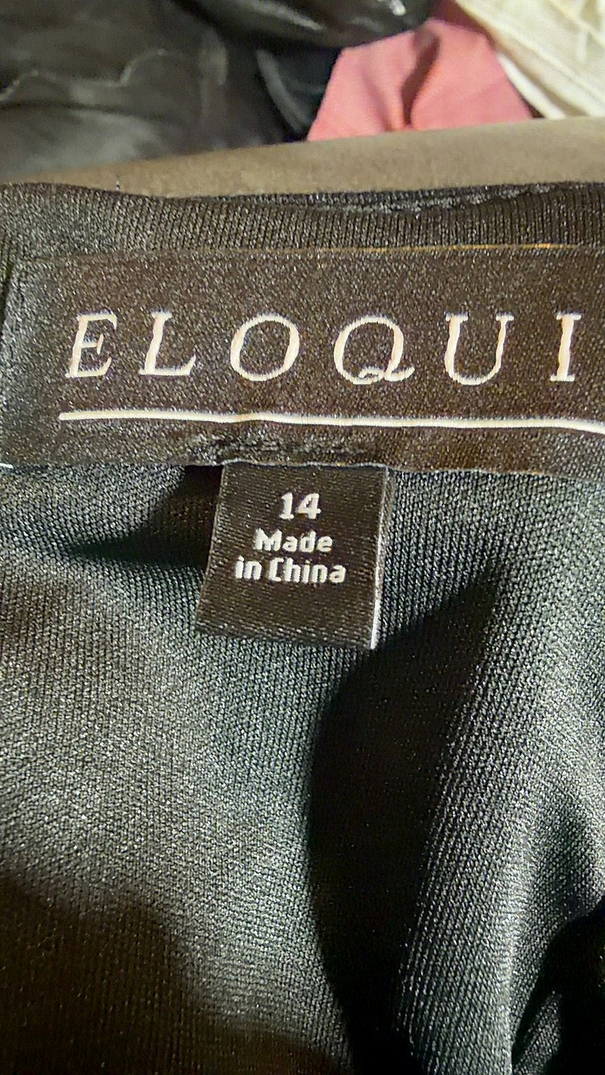 Eloquii Black Sequin Ruffle-Shoulder Midi Cocktail Dress, Size 14