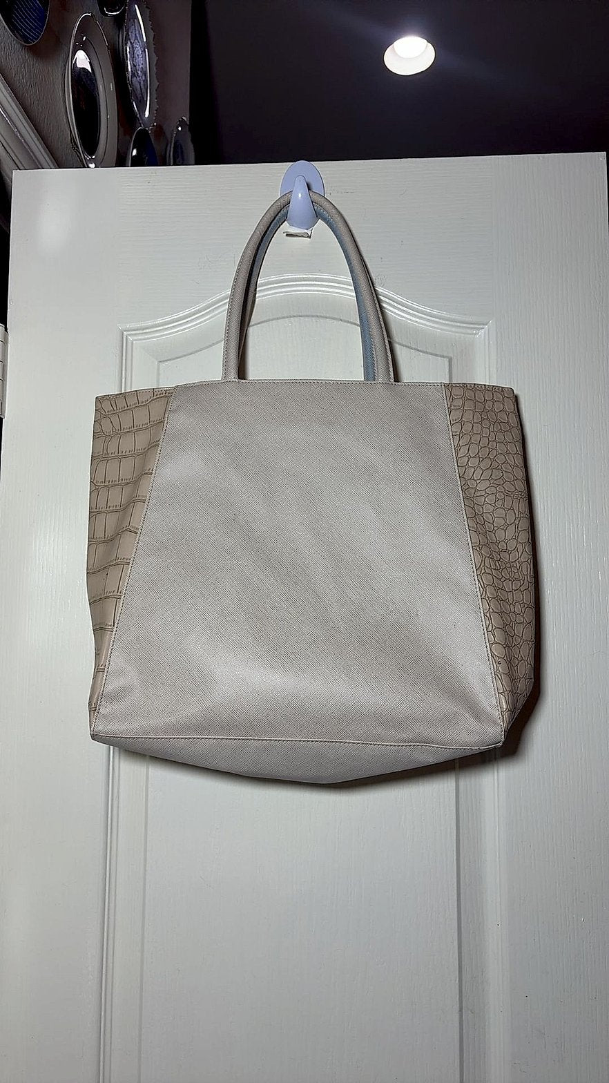 Estée Lauder Two-Tone Faux Leather Tote Bag with Croc-Embossed Side Panels