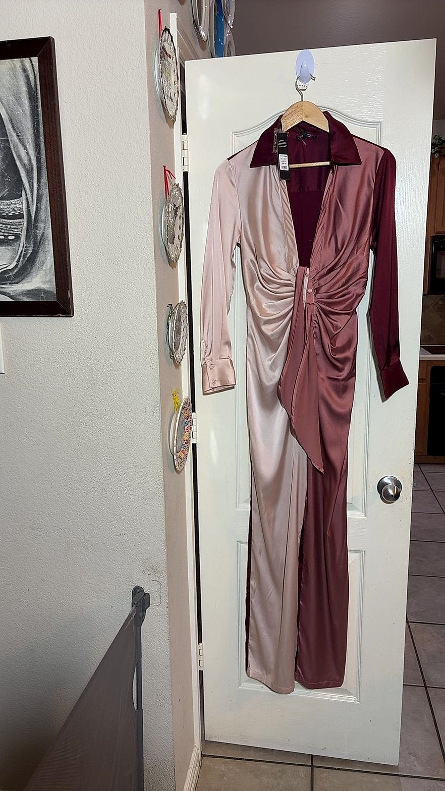 Fashion Nova Color-Block Satin Draped Jumpsuit, NWT