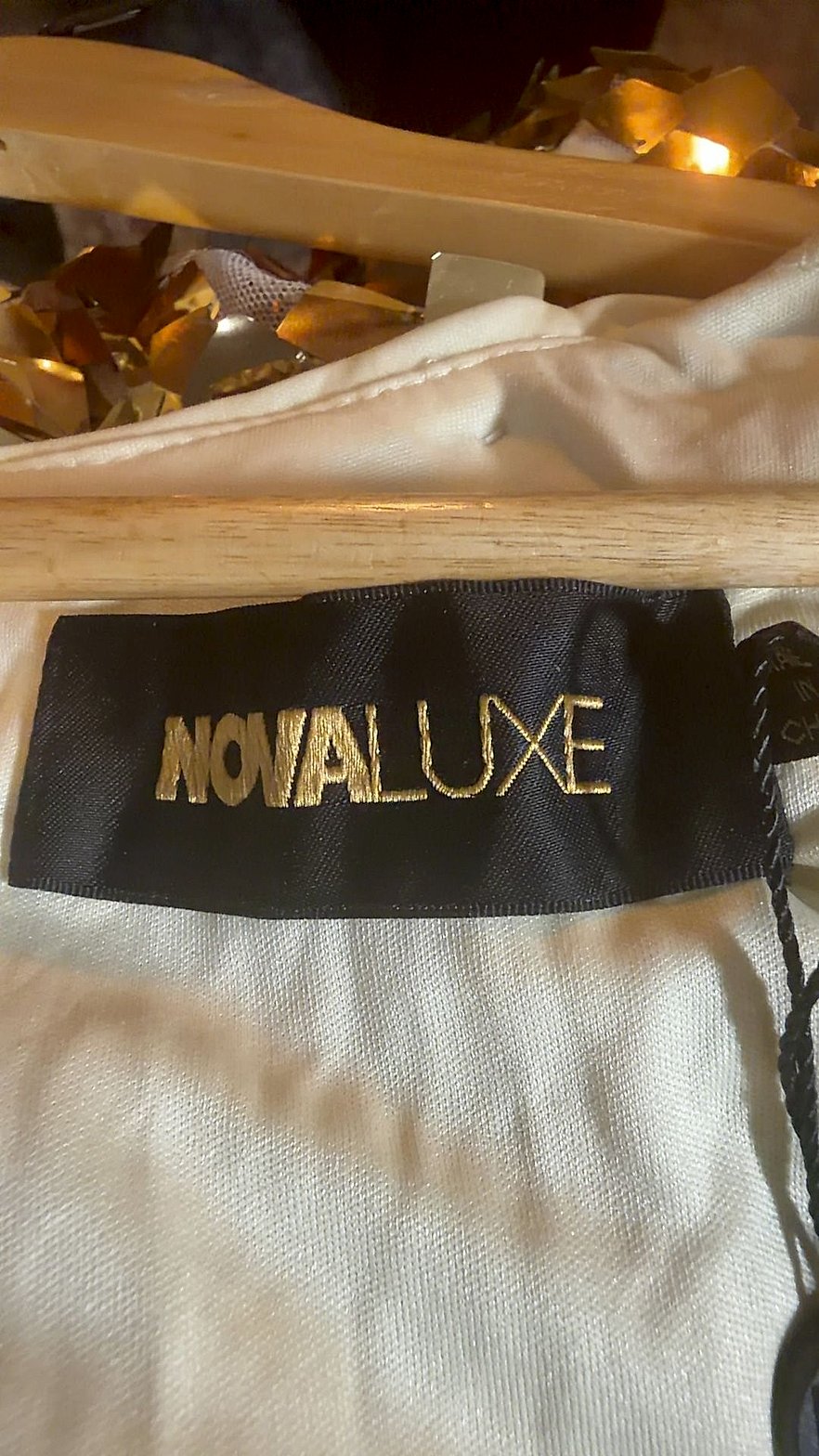 Fashion Nova NovaLuxe Gold Paillette Sequin Long Sleeve Deep V-Neck Maxi Gown with Rhinestone Trim, New With Tags