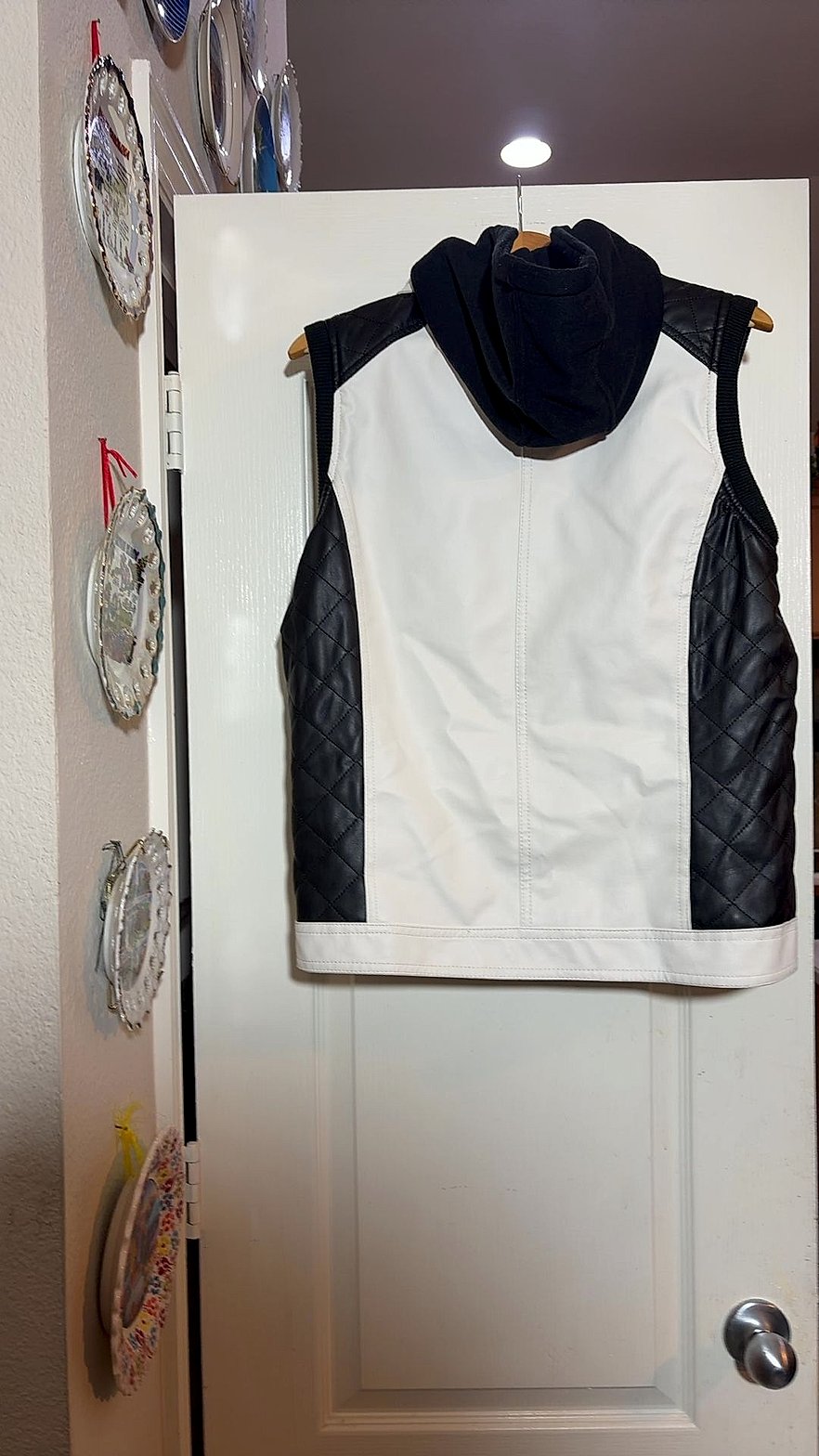 Fried Denim Two-Tone Faux Leather Moto Vest with Removable Hood, Size S
