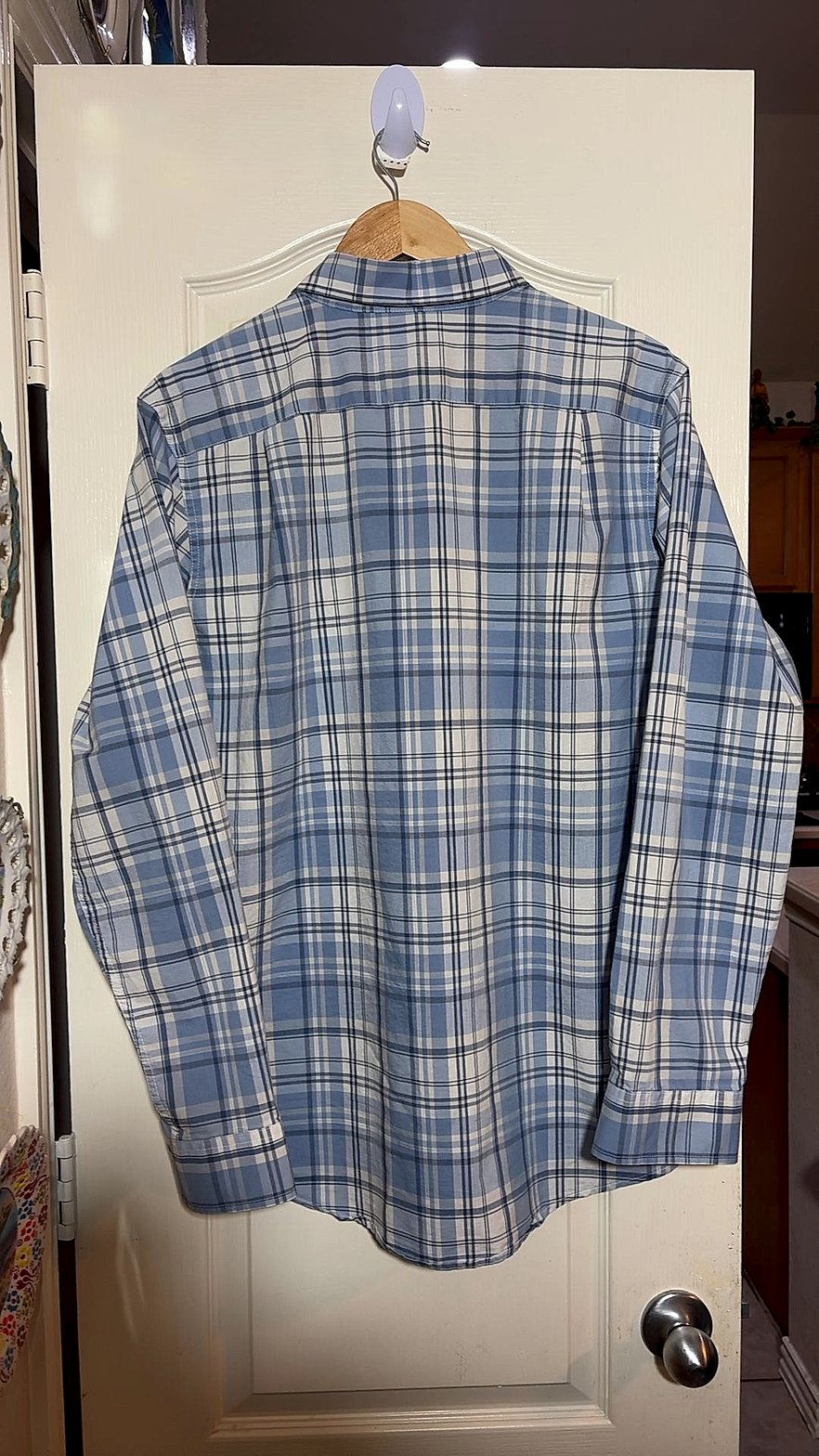 George Classic Fit Men's Blue Plaid Long-Sleeve Button-Down Shirt, Size L (42-44)