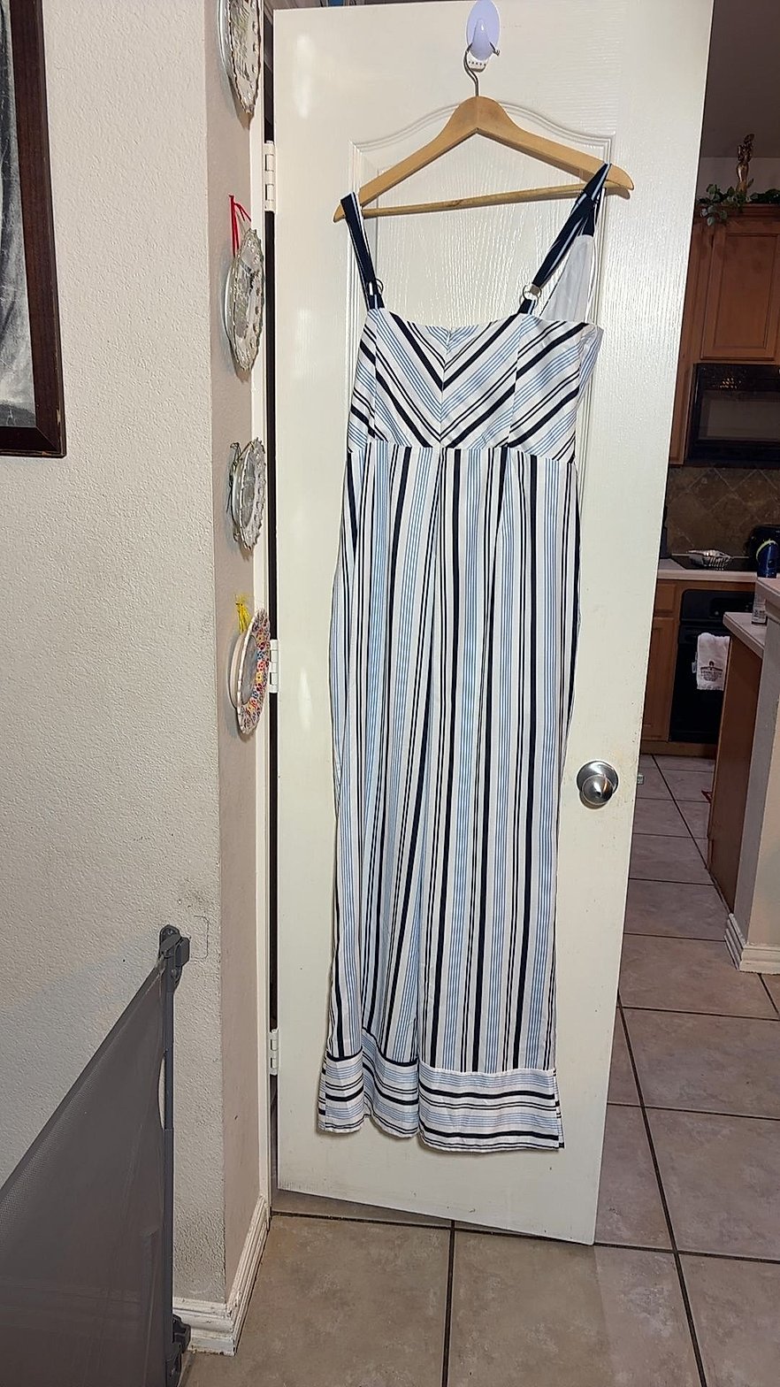 Gianni Bini Barb Navy/White Striped Wide-Leg Jumpsuit, Size XL, NWT