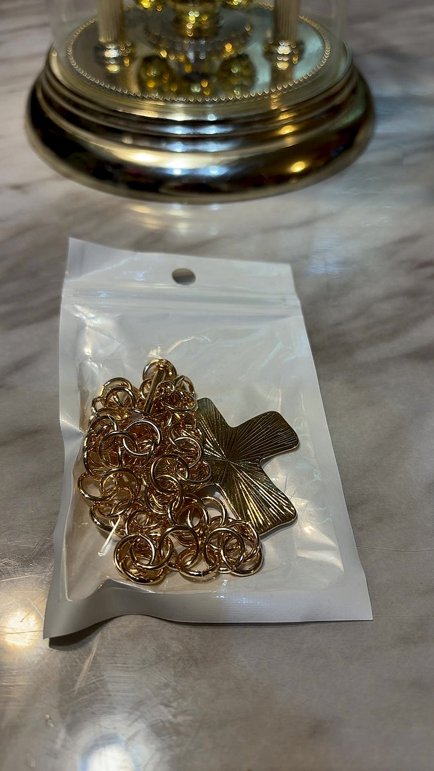 Gold-Tone Cross Pendant Necklace with Chunky Rolo Link Toggle Chain