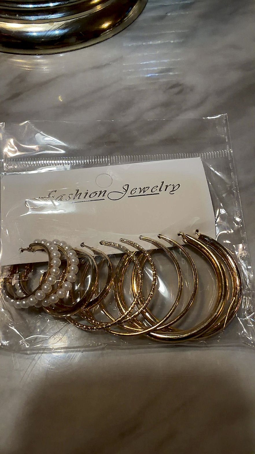 Gold-Tone Hoop Earring Set (5 Pairs) with Faux Pearl, Textured & Smooth Hoops