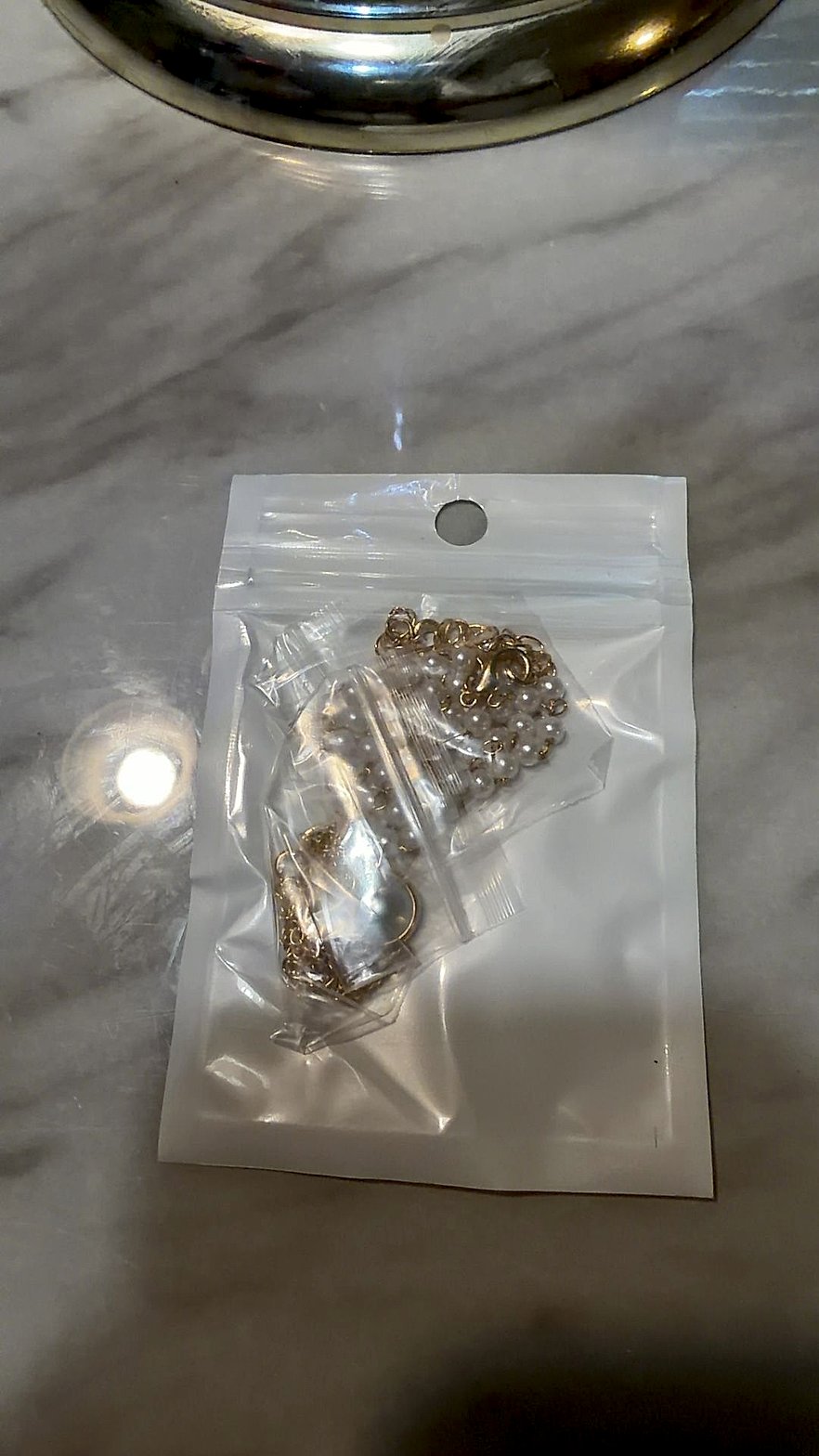 Gold-Tone Jewelry Making Kit with Faux Pearl Beaded Chain and Findings