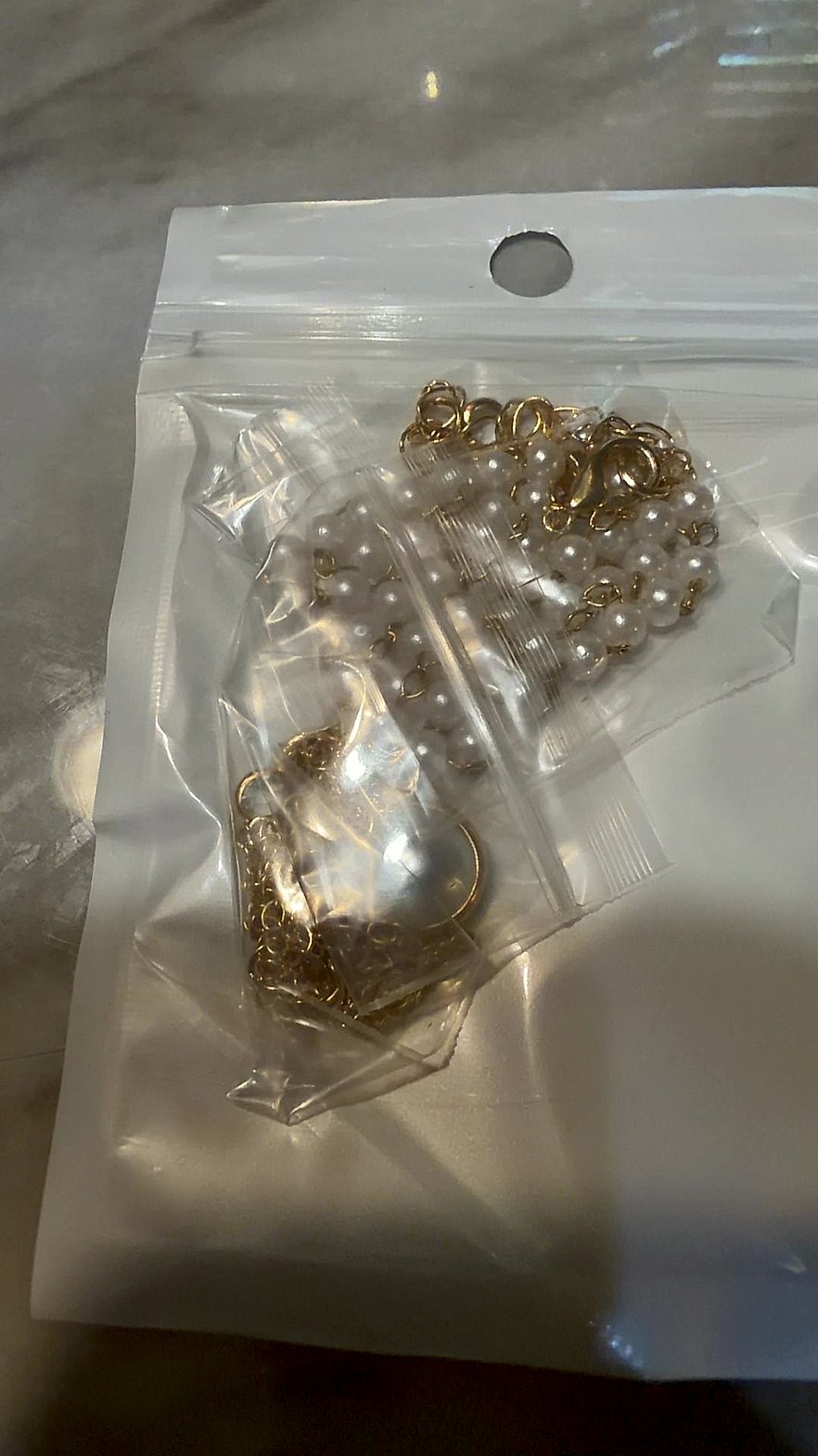 Gold-Tone Jewelry Making Kit with Faux Pearl Beaded Chain and Findings