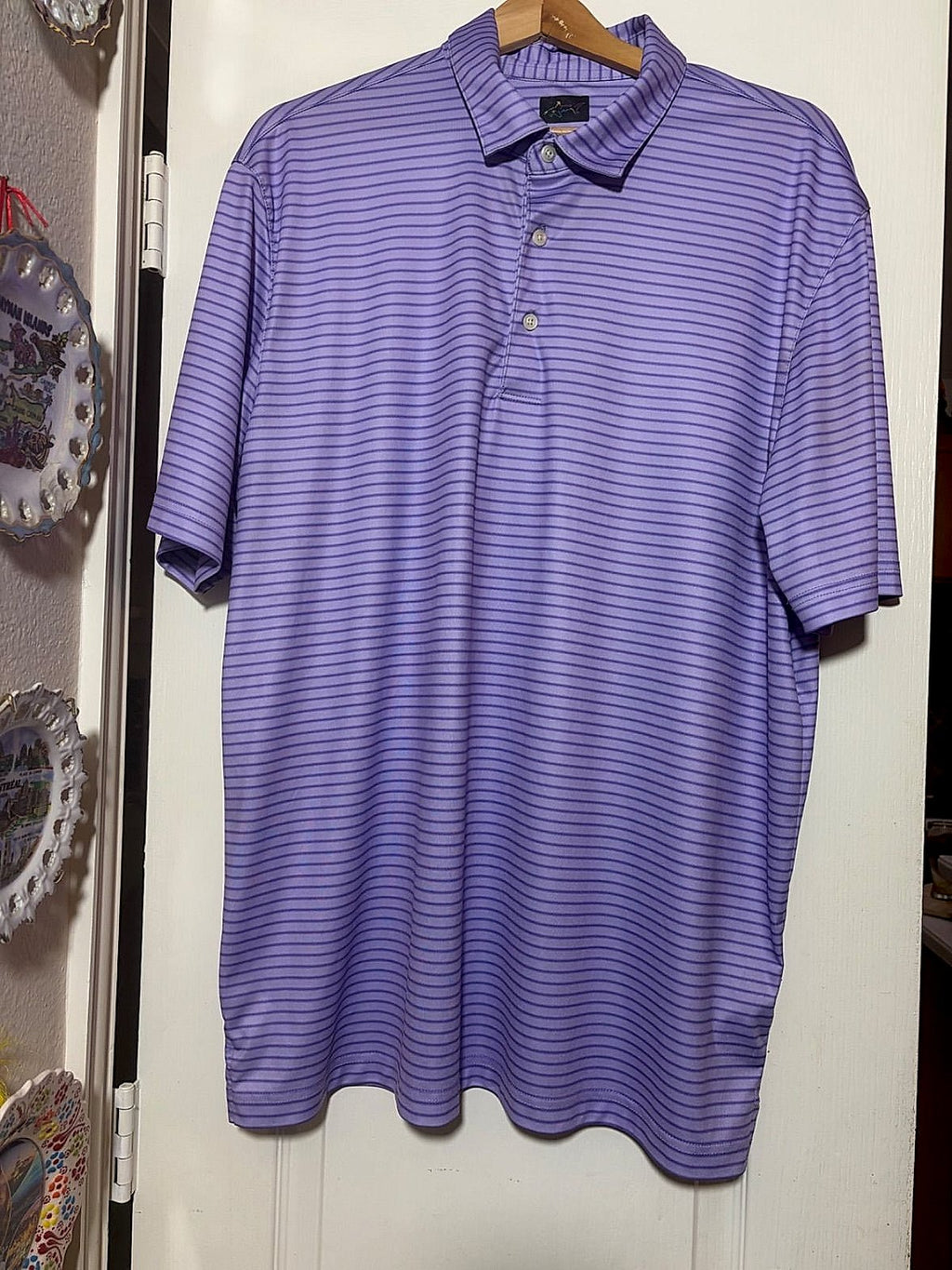 Greg Norman Play Dry Purple Striped Golf Polo Shirt, Men's XL