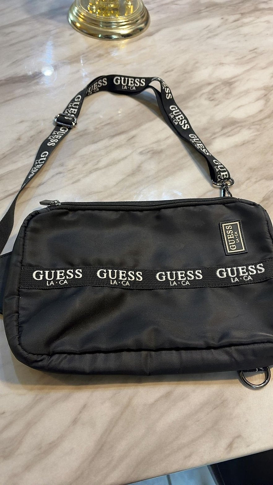 Guess Nylon Logo Crossbody Camera Bag with Adjustable Logo Strap, Black