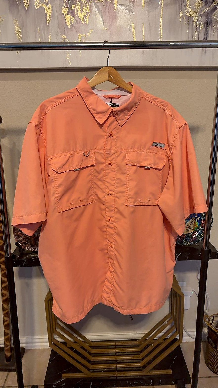 Habit Men's Short Sleeve Vented Fishing Shirt, Coral/Salmon, Size 2XL, UPF 50+