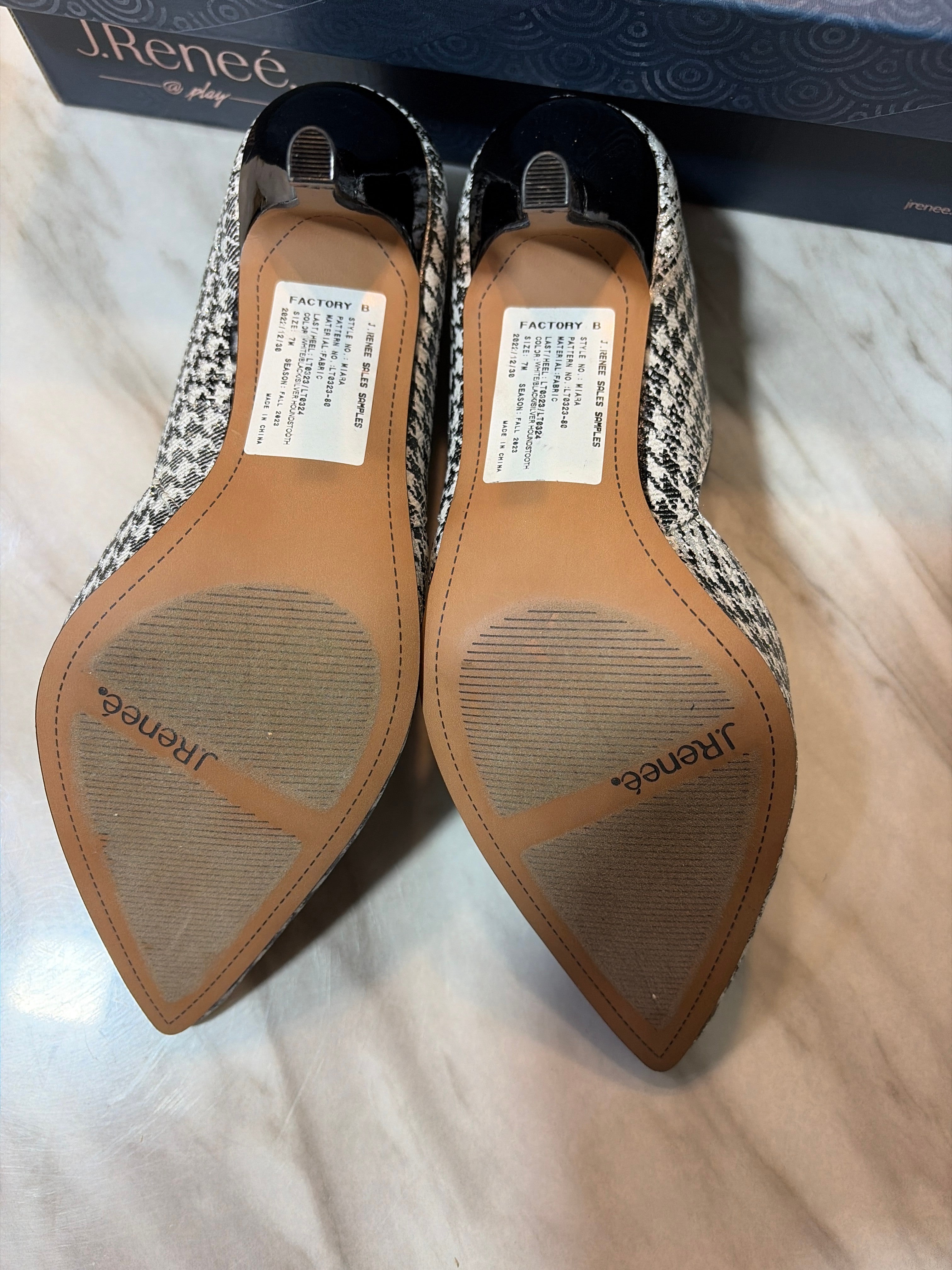 Houndstooth Pointed-Toe D'Orsay Pumps with Elastic Cross-Strap