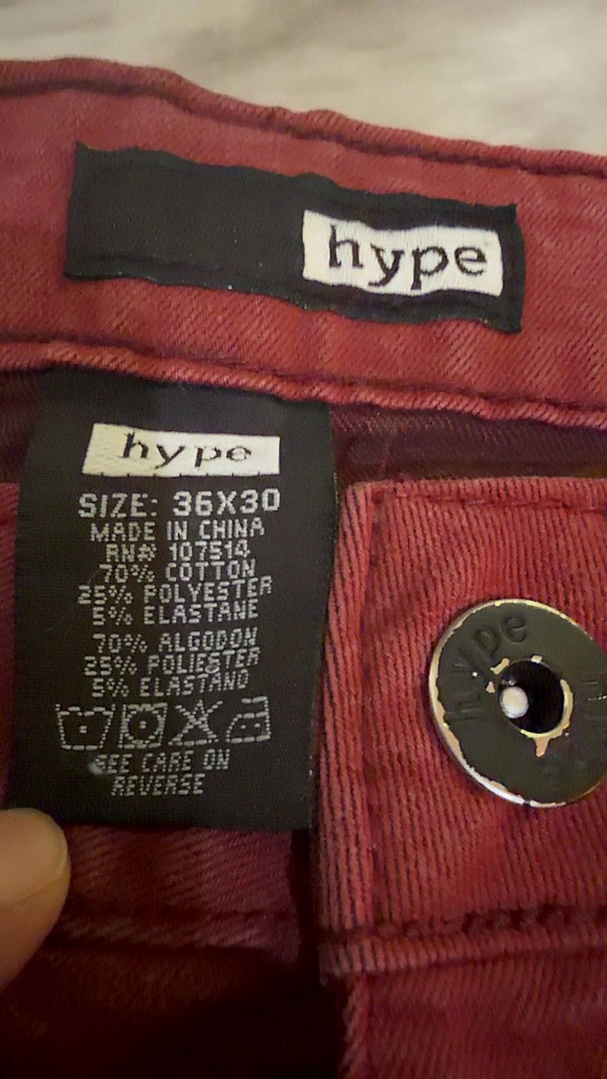 Hype Men's Red Wash Denim Jeans Size 36x30 Good Condition