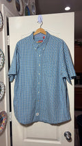 IZOD Men's Short Sleeve Button-Down Plaid Shirt, Light Blue/Navy Check, Size XXL