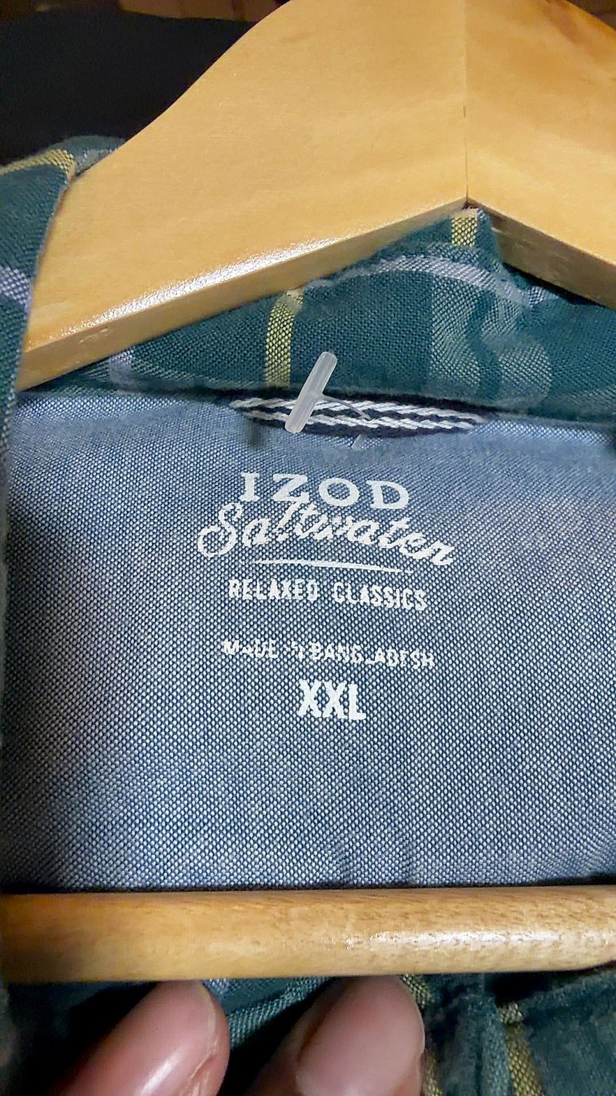 IZOD Saltwater Relaxed Classics Men's Green Plaid Long-Sleeve Shirt XXL